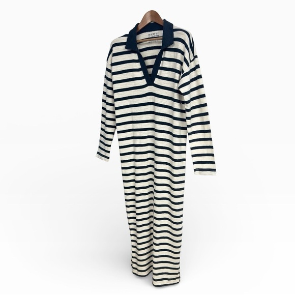 Faherty Navy Stripe Long Sleeve Maxi Dress Collared Women’s Small Beach Coverup - Picture 2 of 6